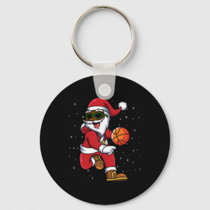 Christmas Bysketbyll Black African American Santa Key Ring