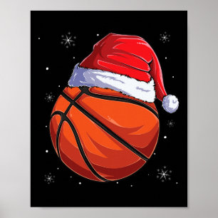 Christmas Bysketbyll Byll Santa Hat Fun Sport Xmas Poster