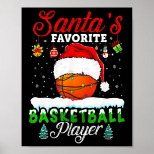 Christmas Bysketbyll Byll Santa Hat Xmas Boys Men  Poster