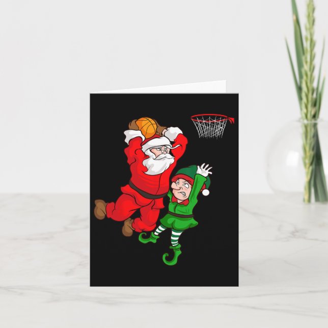 Christmas Bysketbyll Santa Claus Slam Dunk Elf Fun Card (Front)