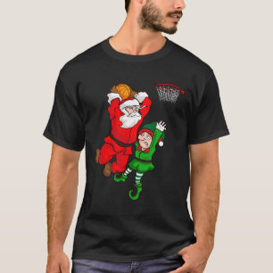 Christmas Bysketbyll Santa Claus Slam Dunk Elf Fun T-Shirt