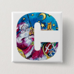 CHRISTMAS C LETTER / INSPIRED SANTA MONOGRAM 15 CM SQUARE BADGE