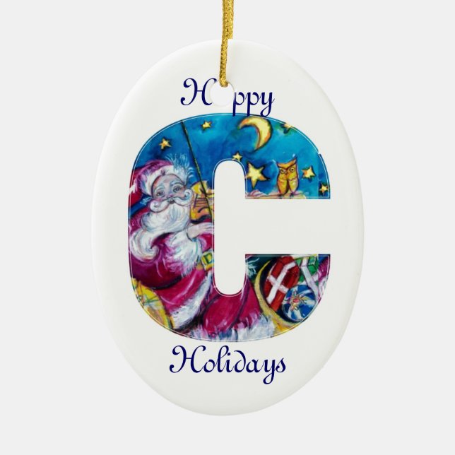 CHRISTMAS C LETTER / INSPIRED SANTA MONOGRAM CERAMIC ORNAMENT (Front)