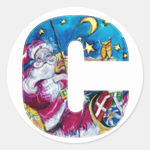 CHRISTMAS C LETTER / INSPIRED SANTA MONOGRAM CLASSIC ROUND STICKER