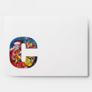 CHRISTMAS C LETTER SANTA CLAUS WITH GIFTS MONOGRAM ENVELOPES