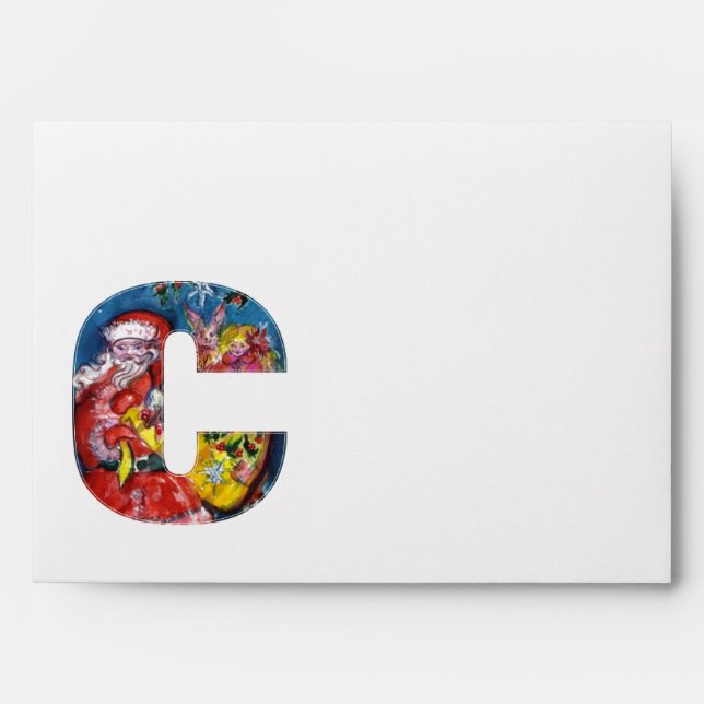 CHRISTMAS C LETTER SANTA CLAUS WITH GIFTS MONOGRAM ENVELOPES (Front)