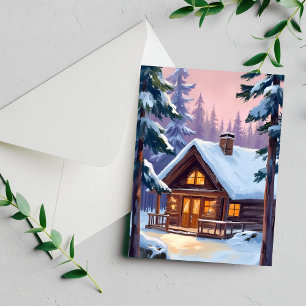 Christmas Cabin Forest Winter Snow Holiday Card
