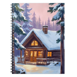 Christmas Cabin Forest Winter Snow Notebook