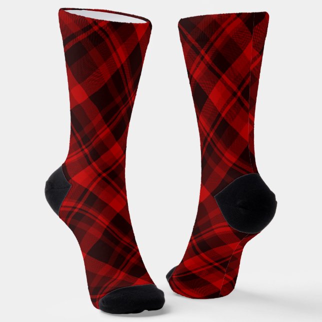 Christmas Cabin Red and Black Plaid Cosy Socks (Angled)
