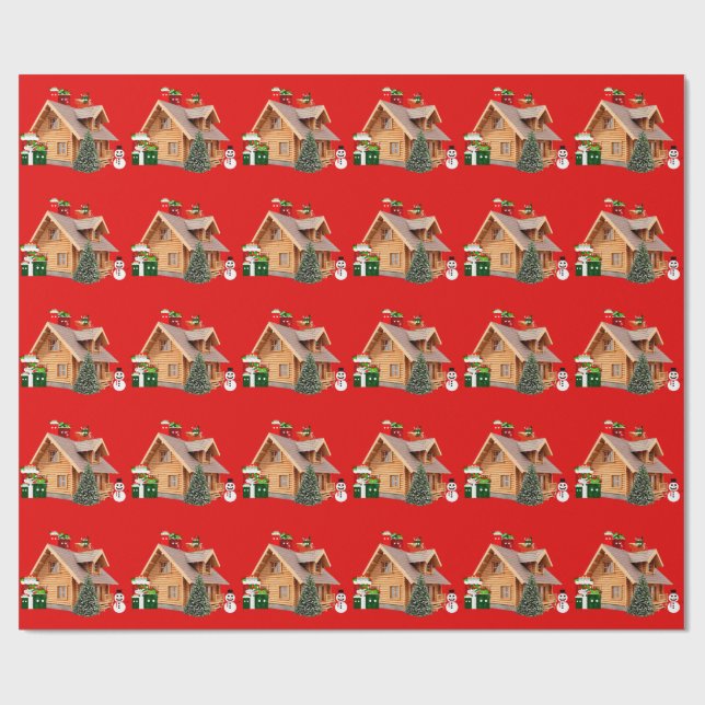 Christmas Cabin Red Wrapping Paper (Flat)