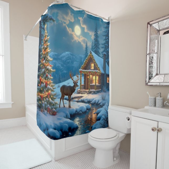 Christmas Cabin Shower Curtain (In Situ)