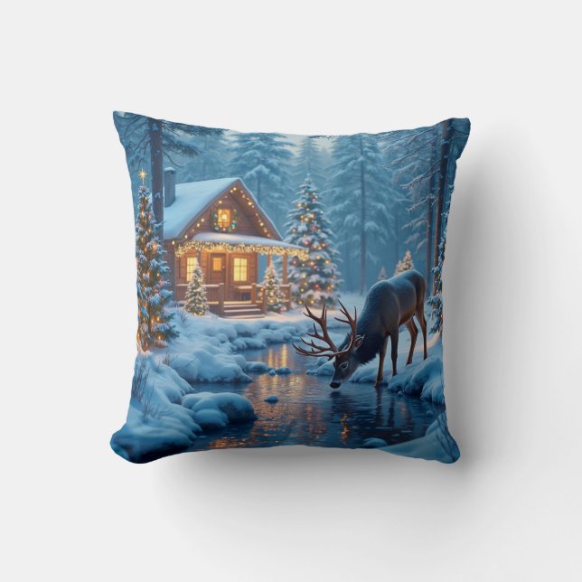 Christmas Cabin Throw Pillow (Front)