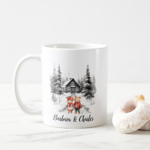Christmas Cabin Woods Newlywed Couple Minimalist Coffee Mug