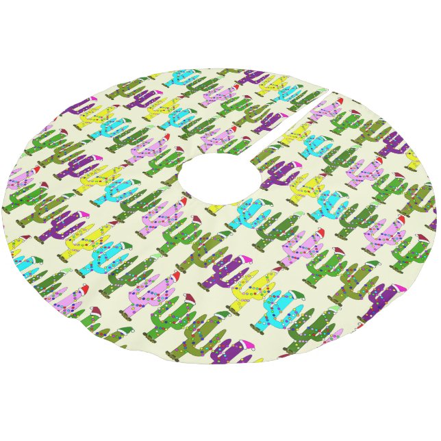 Christmas Cactus Brushed Polyester Tree Skirt (Angled)