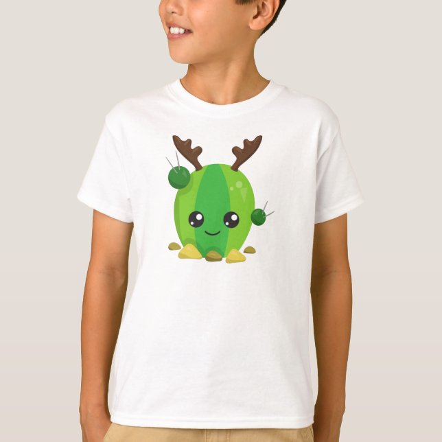Christmas Cactus, Cute Cactus, Antlers, Holiday T-Shirt (Front)