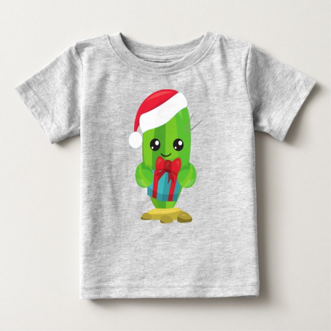 Christmas Cactus, Cute Cactus, Santa Hat, Gifts Baby T-Shirt (Front)