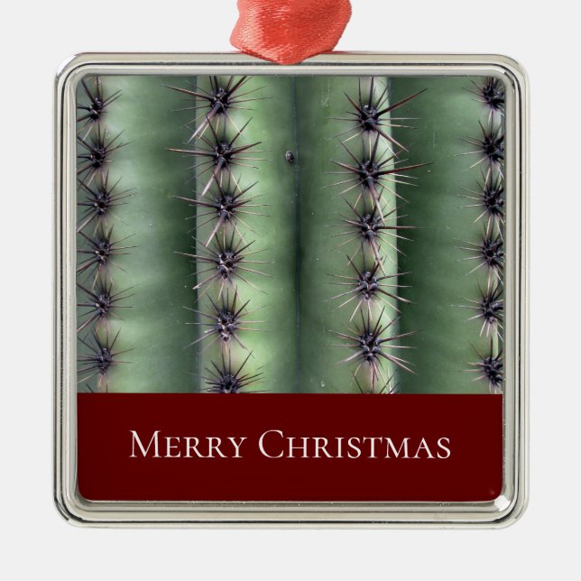 Christmas Cactus Desert Southwest Red Green Metal Ornament (Front)