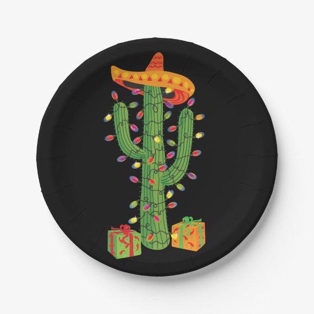 Christmas Cactus Feliz Navidad paper plates (Front)