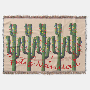 Christmas Cactus Feliz Navidad Throw Blanket