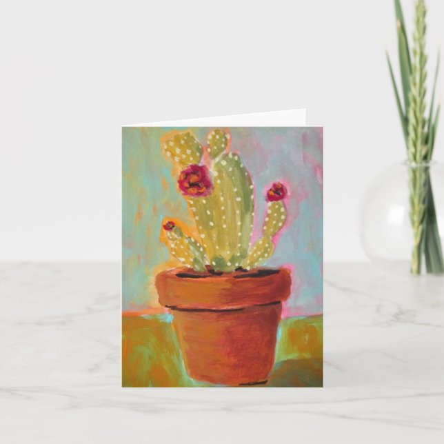 Christmas Cactus in a Clay Pot Blank Greeting Card (Front)