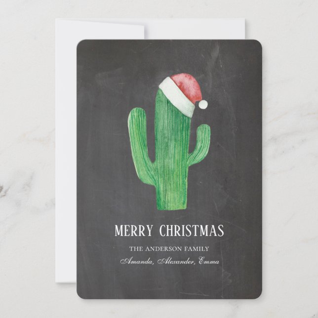 Christmas cactus. New Year. Chalkboard cacti Holiday Card (Front)