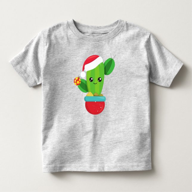 Christmas Cactus, Santa Hat, Christmas Ornaments Toddler T-Shirt (Front)