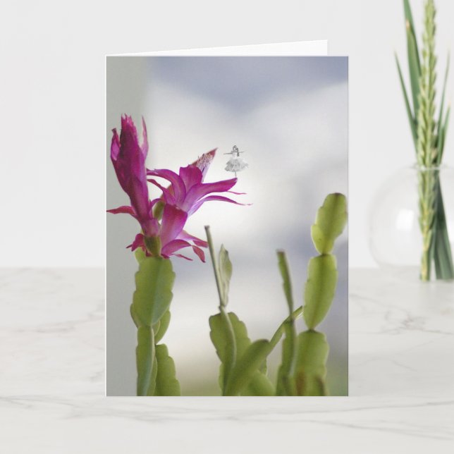 Christmas Cactus Shadow Fairy Holiday Card (Front)