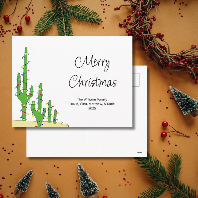 Christmas Cactus Southwestern Desert Holiday Postcard (Creator Uploaded)