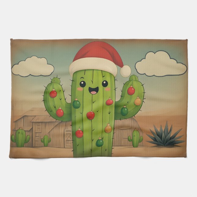 Christmas Cactus Tea Towel (Horizontal)