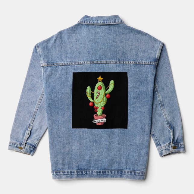 Christmas Cactus Tree Denim Jacket (Back)