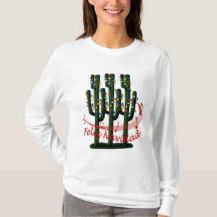 Christmas Cactus Tree Feliz Navidad Ladies LS T T-Shirt