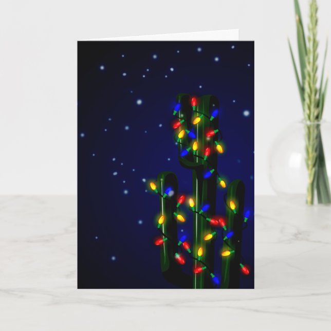 Christmas Cactus Tree with Lights Holiday Card (Front)