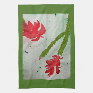 Christmas Cactus watercolor Tea Towel