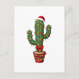 Christmas Cactus Wearing a Santa Hat Xmas Plant Announcement Postcard