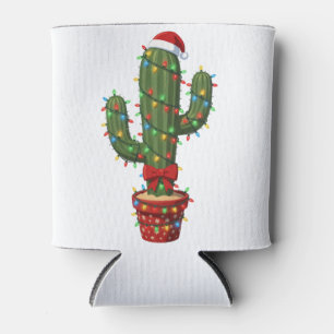 Christmas Cactus Wearing a Santa Hat Xmas Plant  Can Cooler