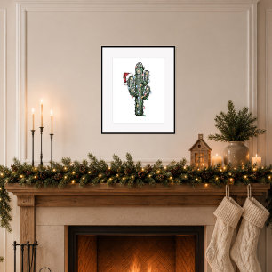 Christmas Cactus with Lights Poster