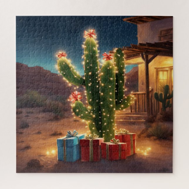 Christmas Cactus With Presents In Front Of A House Jigsaw Puzzle (Vertical)