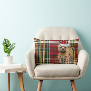 Christmas Cairn Terrier Dog Holiday Plaid Lumbar Cushion