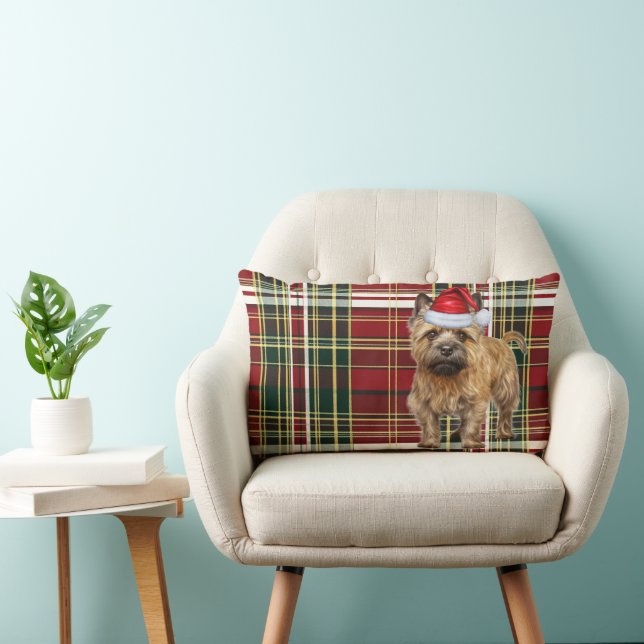 Christmas Cairn Terrier Dog Holiday Plaid Lumbar Cushion (Chair)