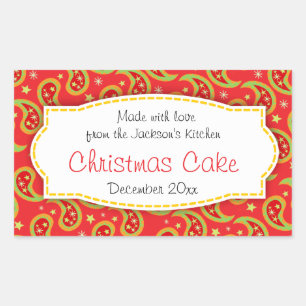Christmas cake paisley red food label sticker