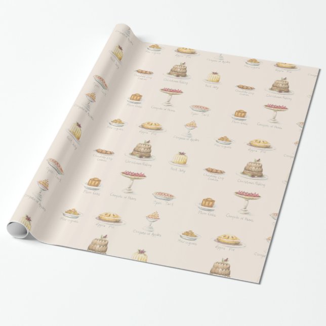 Christmas Cakes Wrapping Paper (Unrolled)