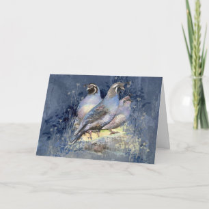 Christmas California Quail Bird Nature Art Holiday Card