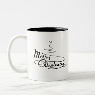 Christmas Calligraphic Text with Christmas Tree Two-Tone Coffee Mug