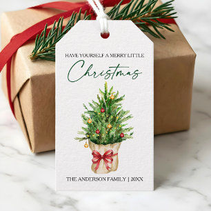 Christmas Calligraphy Ink Watercolor Pine Red Bow Gift Tags