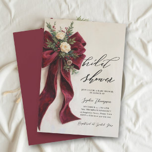 Christmas Calligraphy Red Bow Bridal Shower Invitation