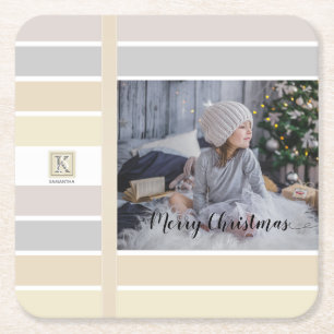 Christmas Calligraphy Winter Colour Palette Photo Square Paper Coaster