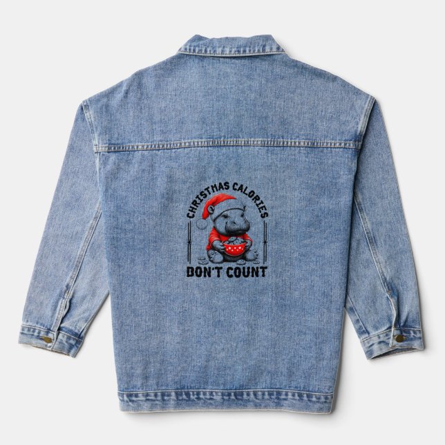 Christmas Calories Don't Count Funny Moo Deng Cook Denim Jacket (Back)
