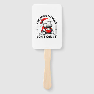Christmas Calories Don't Count Funny Moo Deng Cook Hand Fan