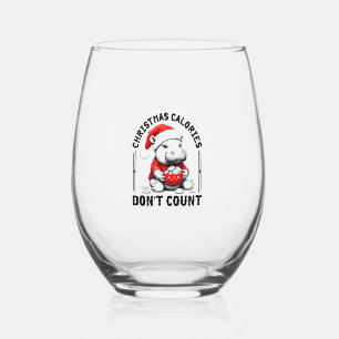 Christmas Calories Don't Count Funny Moo Deng Cook Stemless Wine Glass
