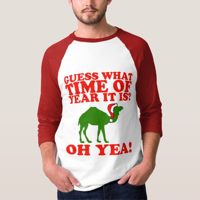 Christmas Camel in Santa hat raglan Shirt (Front)